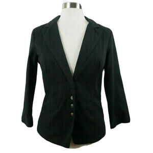 Express Womens Cotton 3/4 Sleeve Button Down Solid Black Blazer Jacket Size 6
